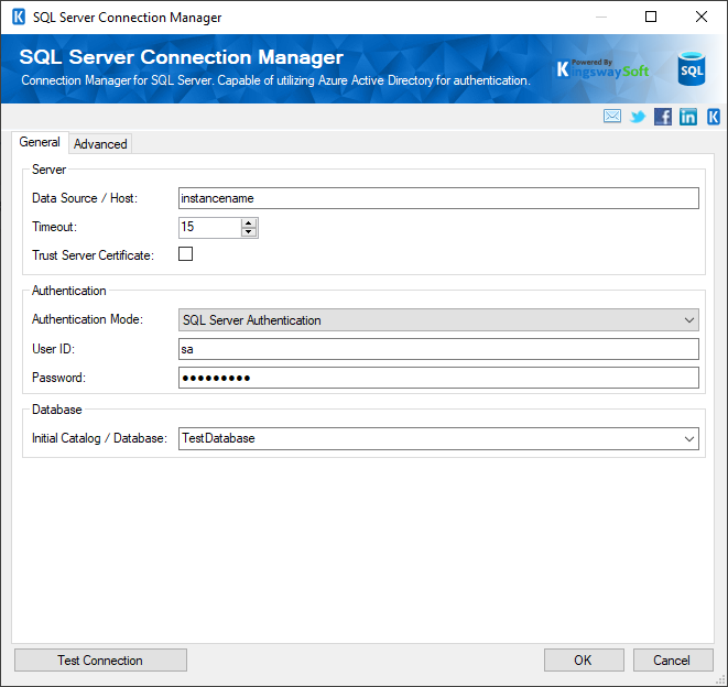 SQL Server Connection Manager - SQL Server Authentication